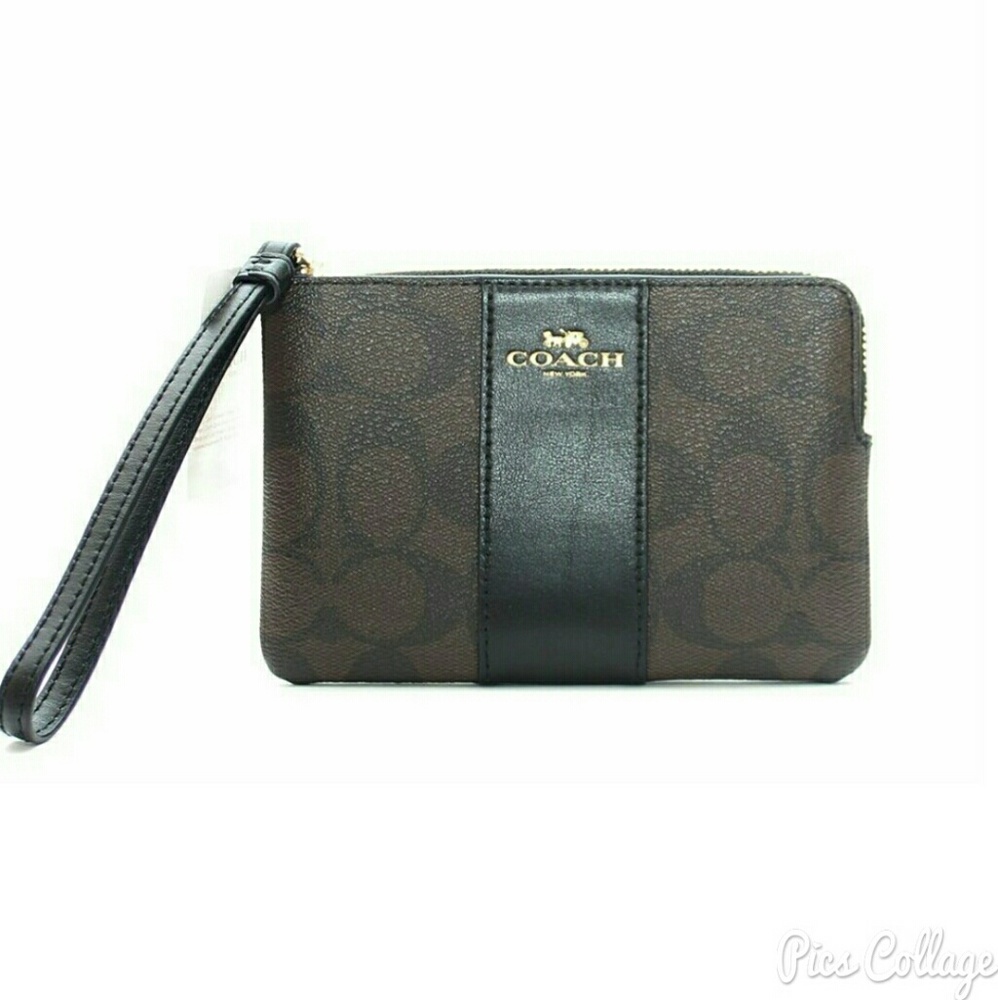 Coach Signature Brown and Black Wristlet - NWT